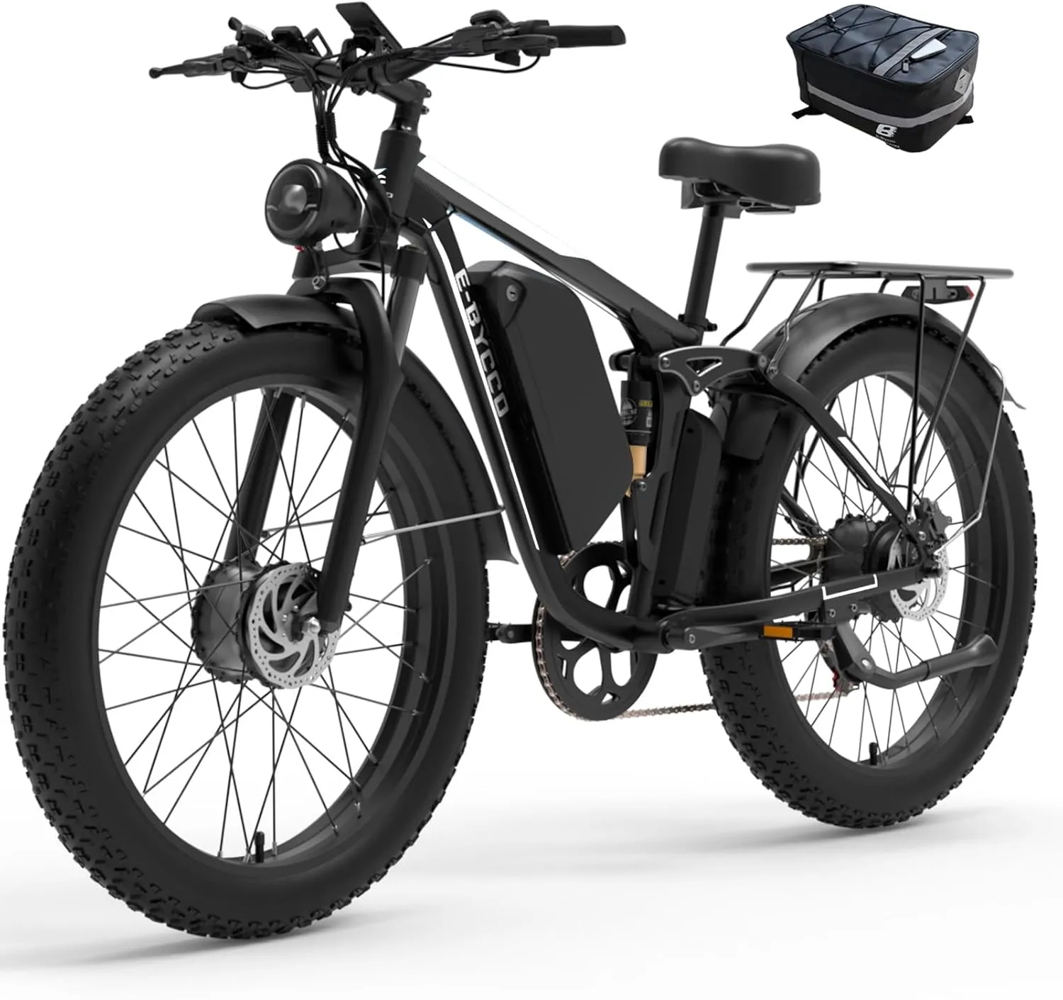 4000W Peak 5000W Dual Motor Electric Bike for Adults, 24/26 Inch, 52V 32AH, Up to 90Mile & 45MPH E-Bike Fat Tire Full Suspension Electric Bicycles, 7 Speed AWD Mountain Ebikes, Hydraulic Disc Brake