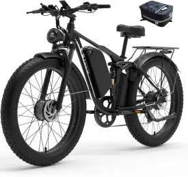 4000W Peak 5000W Dual Motor Electric Bike for Adults, 24/26 Inch, 52V 32AH, Up to 90Mile & 45MPH E-Bike Fat Tire Full Suspension Electric Bicycles, 7 Speed AWD Mountain Ebikes, Hydraulic Disc Brake