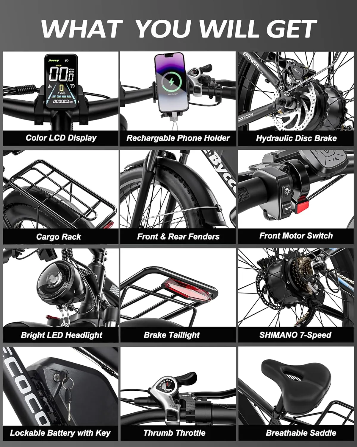 4000W Peak 5000W Dual Motor Electric Bike for Adults, 24/26 Inch, 52V 32AH, Up to 90Mile & 45MPH E-Bike Fat Tire Full Suspension Electric Bicycles, 7 Speed AWD Mountain Ebikes, Hydraulic Disc Brake