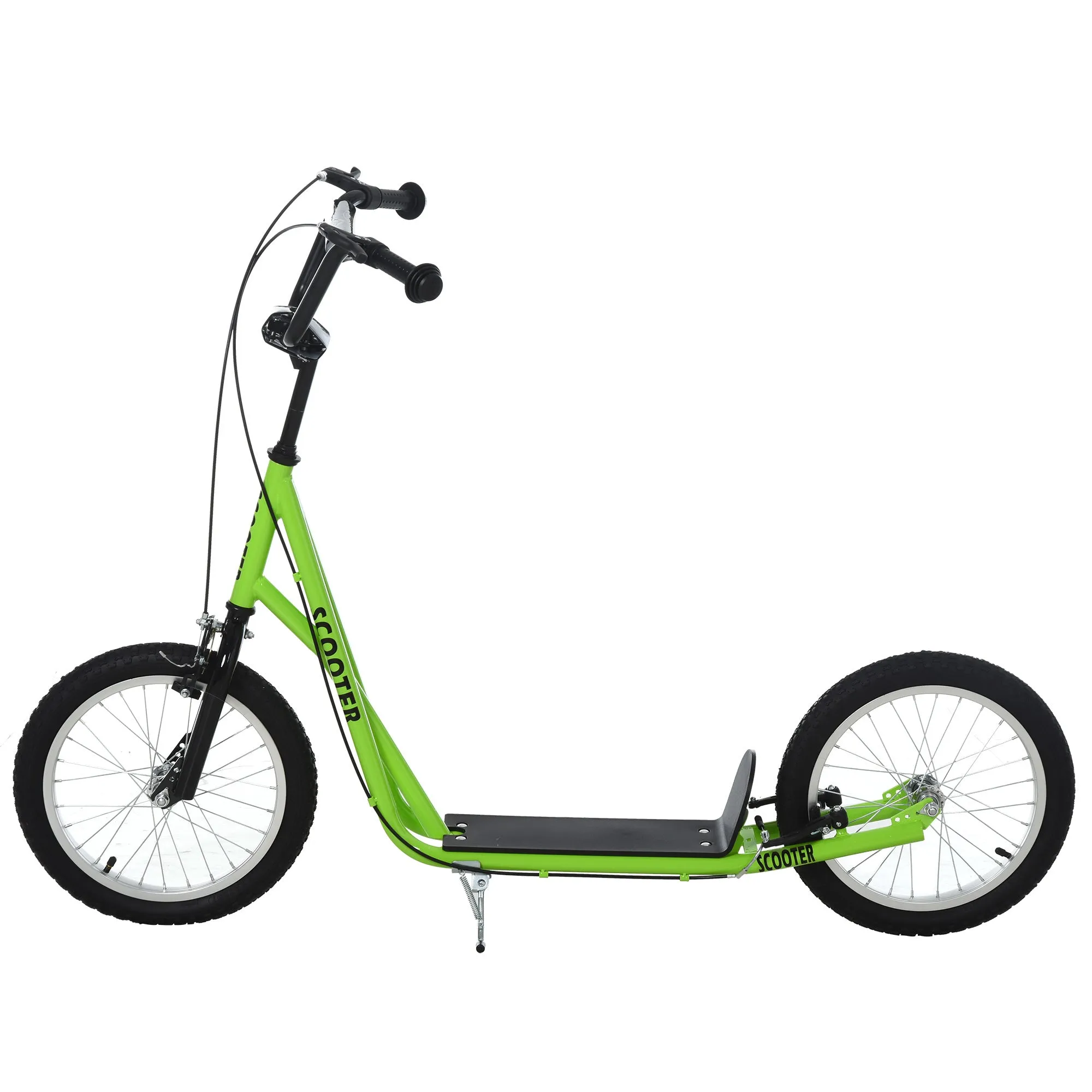 Aosom Youth Scooter Kick Scooter for Kids 5  with Adjustable Handlebar 16" Front and Rear Dual Brakes Inflatable Wheels, Light Green