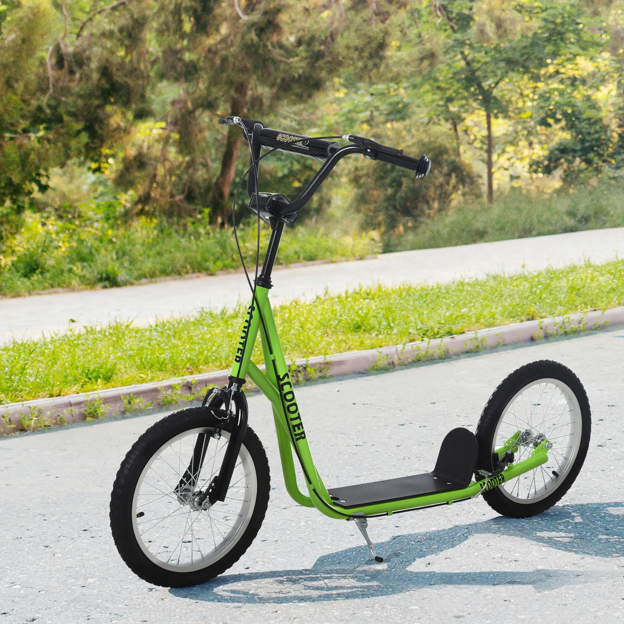 Aosom Youth Scooter Kick Scooter for Kids 5  with Adjustable Handlebar 16" Front and Rear Dual Brakes Inflatable Wheels, Light Green