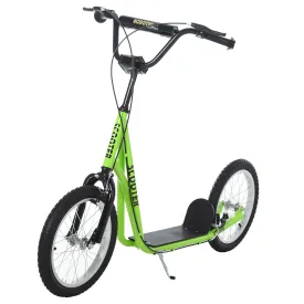 Aosom Youth Scooter Kick Scooter for Kids 5  with Adjustable Handlebar 16" Front and Rear Dual Brakes Inflatable Wheels, Light Green