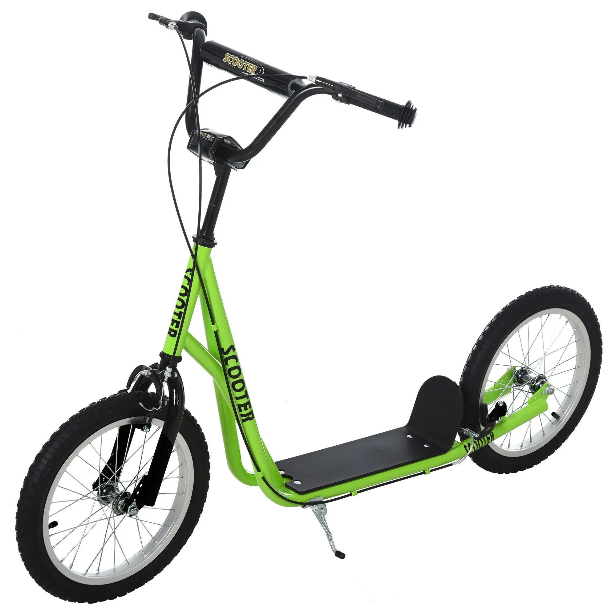 Aosom Youth Scooter Kick Scooter for Kids 5  with Adjustable Handlebar 16" Front and Rear Dual Brakes Inflatable Wheels, Light Green