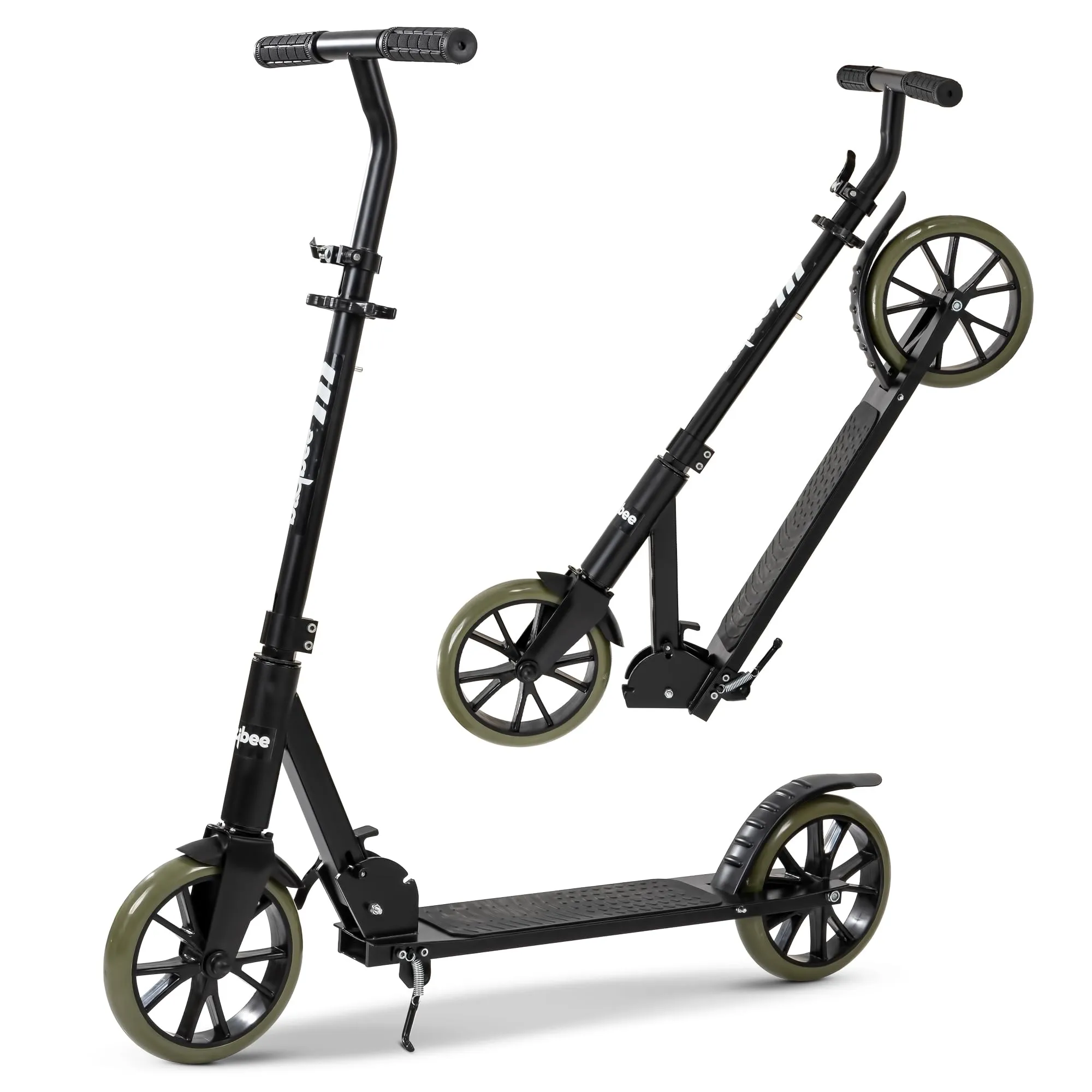 Baybee City Partner Kick Scooter for Kids & Adults, 2 Wheel Foldable Kids Scooter with 3 Height Adjustable, Stand, Brake & PU Wheels | Runner Skate Scooter for Adults Kids 8  Years Boys Girls (Green)