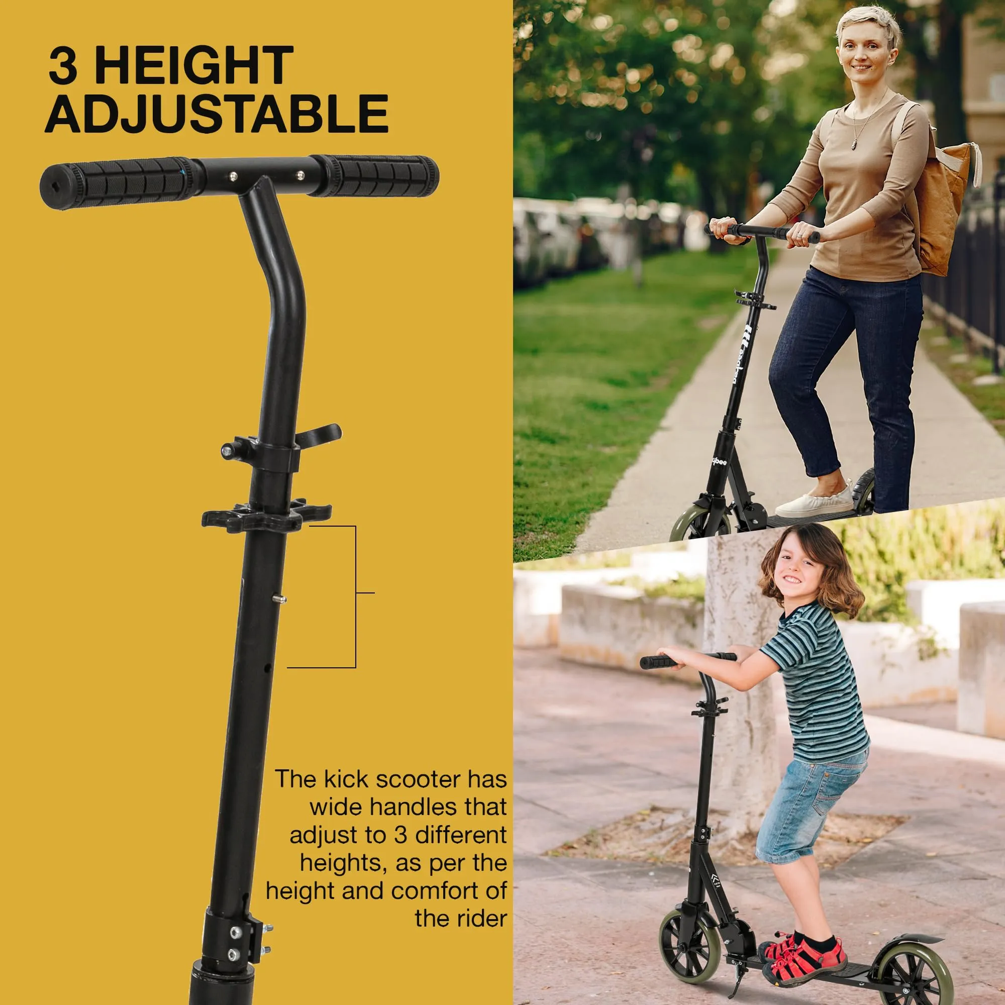 Baybee City Partner Kick Scooter for Kids & Adults, 2 Wheel Foldable Kids Scooter with 3 Height Adjustable, Stand, Brake & PU Wheels | Runner Skate Scooter for Adults Kids 8  Years Boys Girls (Green)