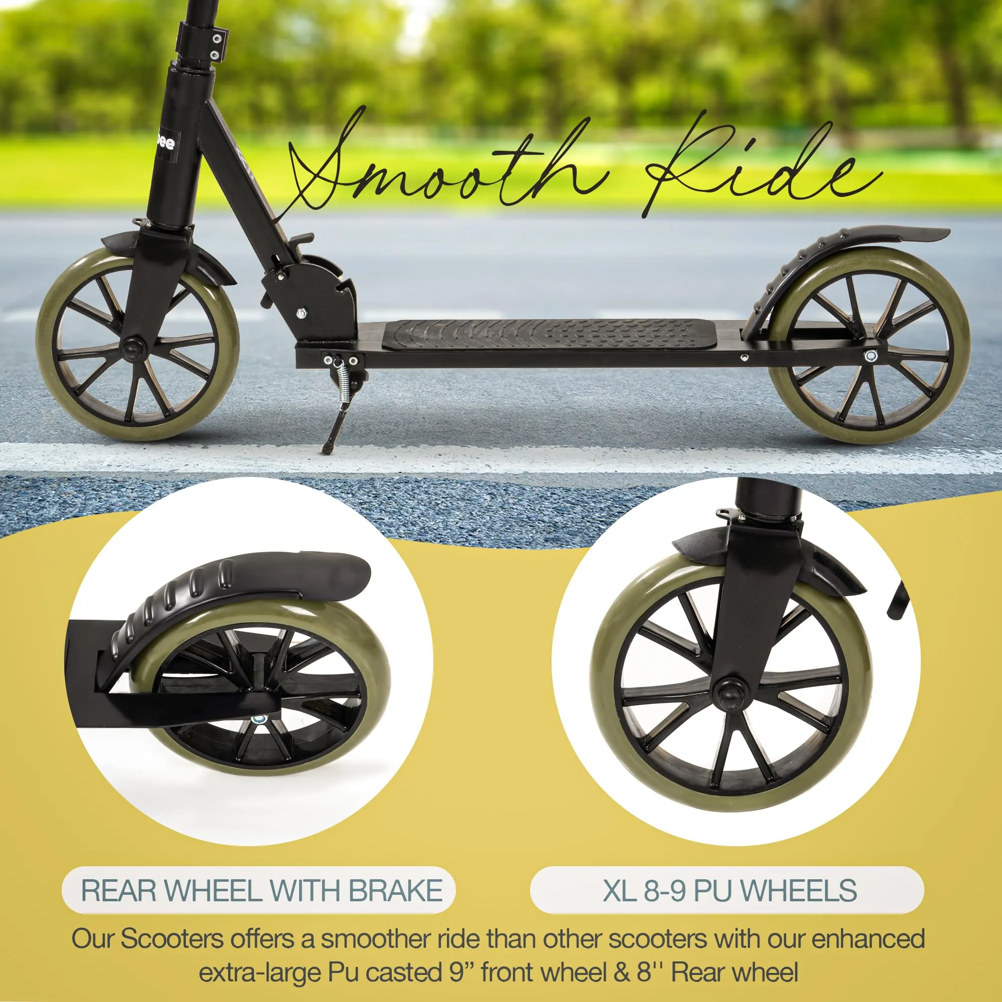 Baybee City Partner Kick Scooter for Kids & Adults, 2 Wheel Foldable Kids Scooter with 3 Height Adjustable, Stand, Brake & PU Wheels | Runner Skate Scooter for Adults Kids 8  Years Boys Girls (Green)