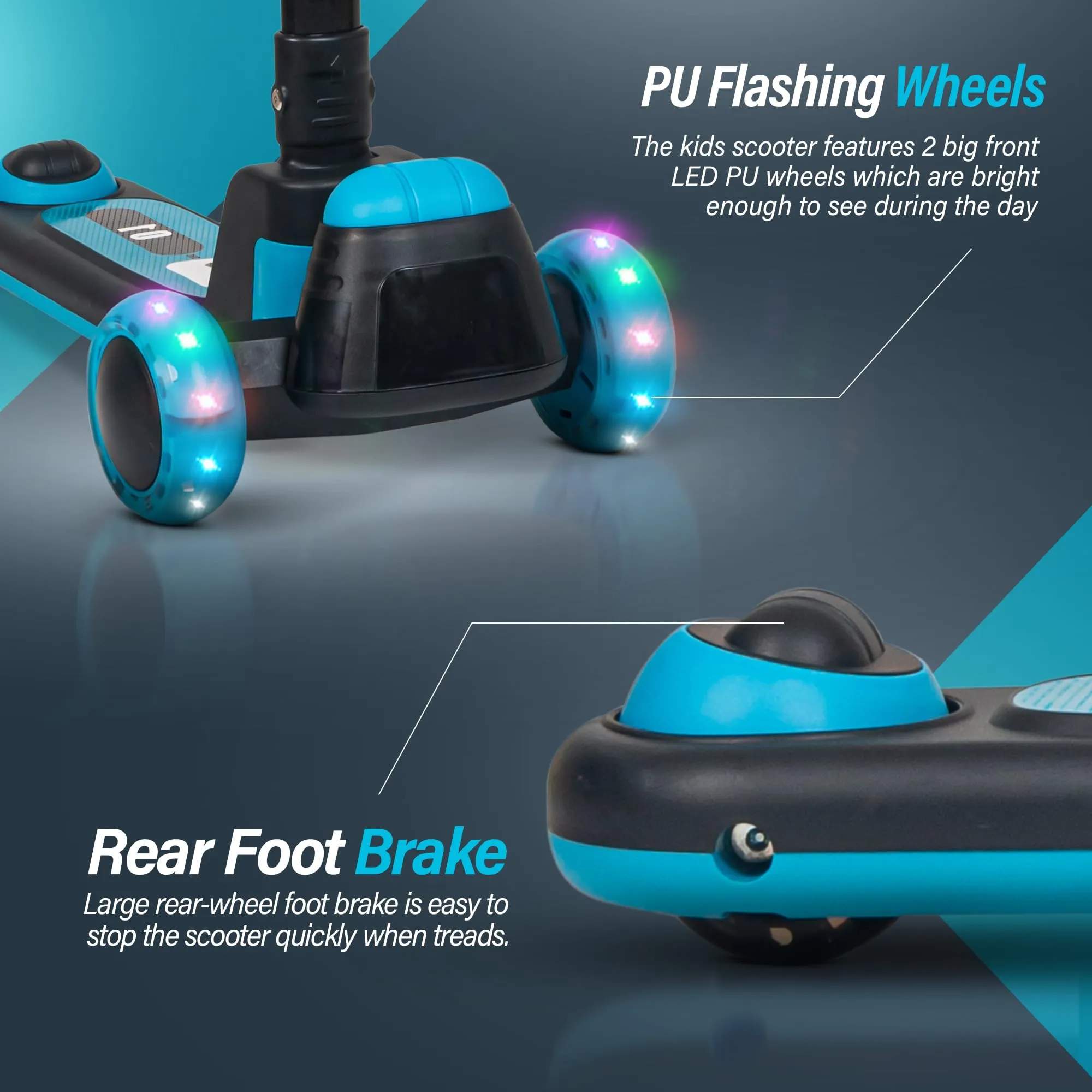 Baybee Cruze Skate Scooter for Kids, Smart 3 Wheel Kids Scooter with Height Adjustable & Music | Kick Scooter with LED PU Wheels, Rear Brake | Runner Scooter for Kids 2 to 10 Years Boys Girls (Blue)