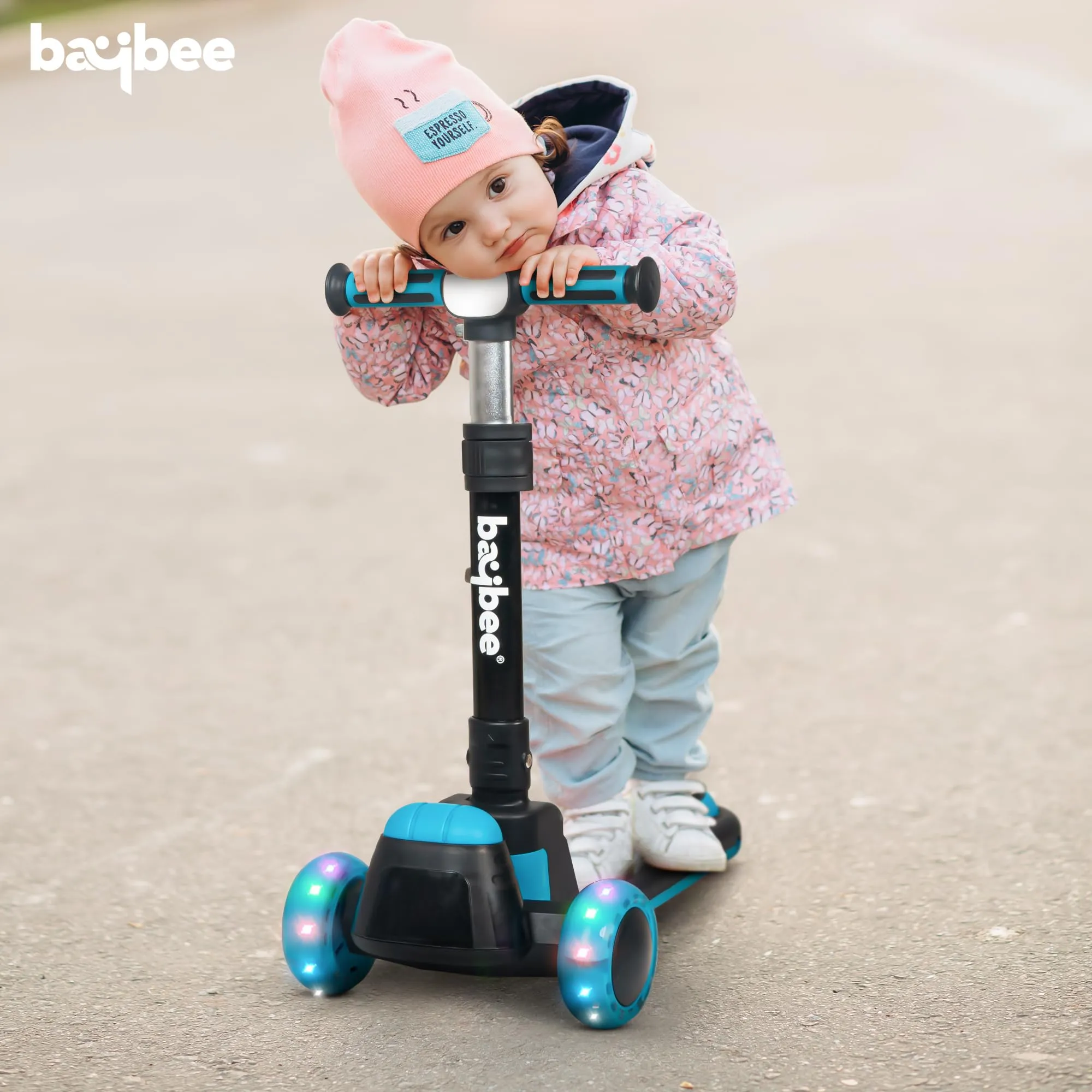 Baybee Cruze Skate Scooter for Kids, Smart 3 Wheel Kids Scooter with Height Adjustable & Music | Kick Scooter with LED PU Wheels, Rear Brake | Runner Scooter for Kids 2 to 10 Years Boys Girls (Blue)