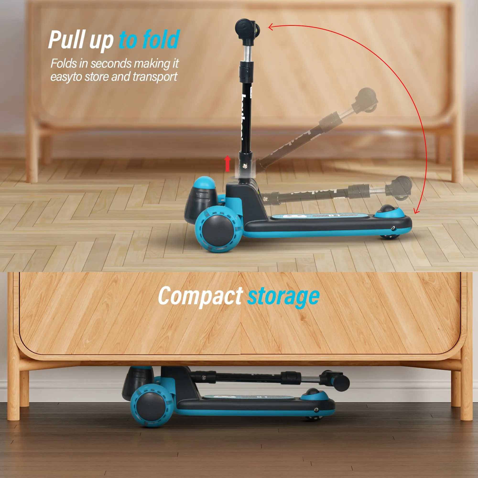 Baybee Cruze Skate Scooter for Kids, Smart 3 Wheel Kids Scooter with Height Adjustable & Music | Kick Scooter with LED PU Wheels, Rear Brake | Runner Scooter for Kids 2 to 10 Years Boys Girls (Blue)