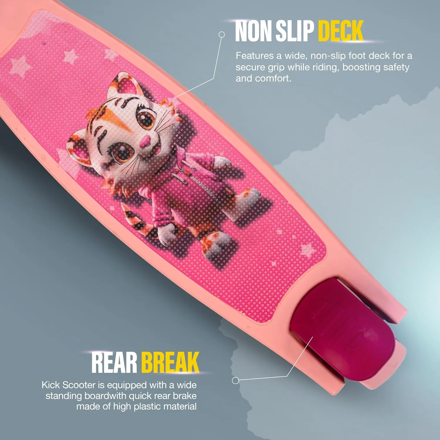 Baybee Kitty Kick Scooter for Kids, Foldable Kids Scooter with 4 Height Adjustable Handle & Brake, Skate Scooter with LED PU Wheels, Runner Scooter for Kids
