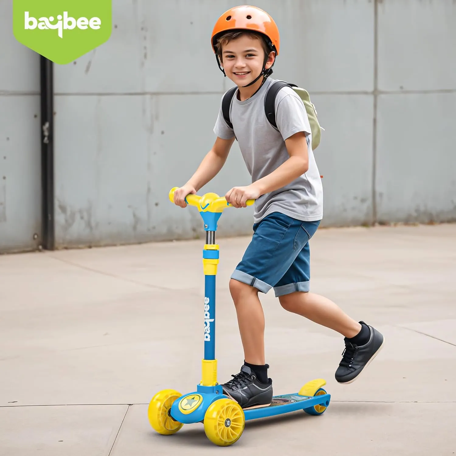 Baybee Kitty Kick Scooter for Kids, Foldable Kids Scooter with 4 Height Adjustable Handle & Brake, Skate Scooter with LED PU Wheels, Runner Scooter for Kids