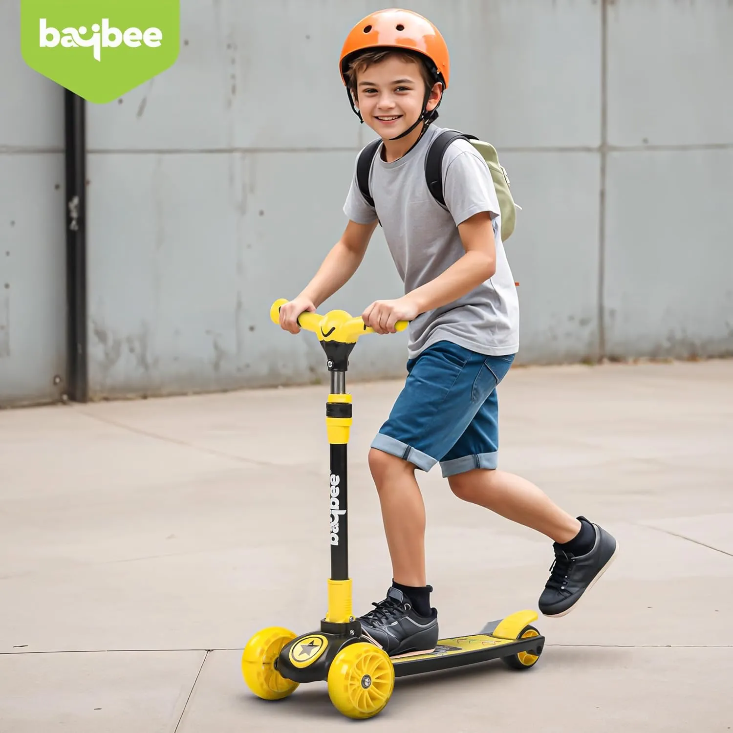 Baybee Kitty Kick Scooter for Kids, Foldable Kids Scooter with 4 Height Adjustable Handle & Brake, Skate Scooter with LED PU Wheels, Runner Scooter for Kids