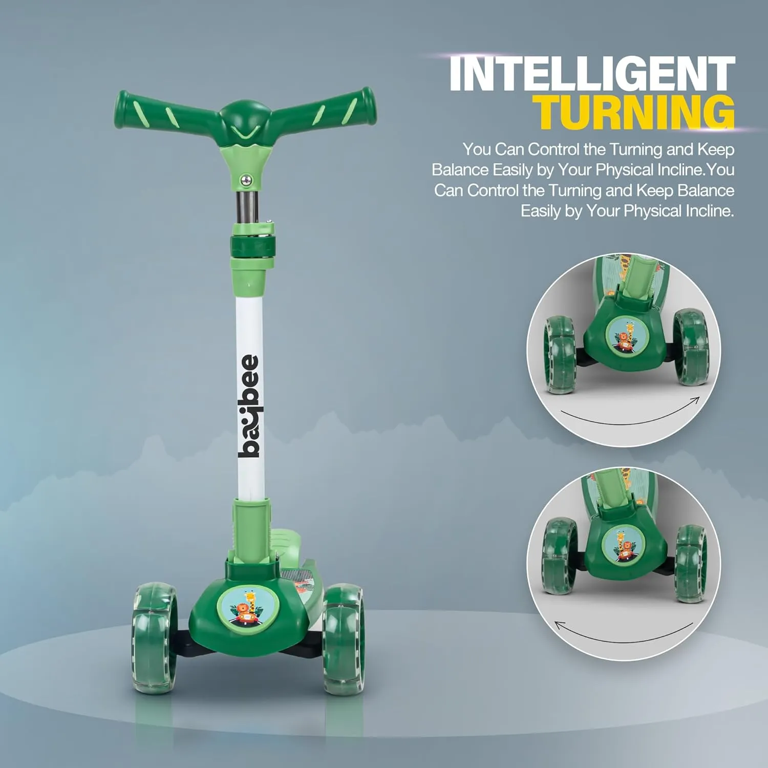 Baybee Kitty Kick Scooter for Kids, Foldable Kids Scooter with 4 Height Adjustable Handle & Brake, Skate Scooter with LED PU Wheels, Runner Scooter for Kids