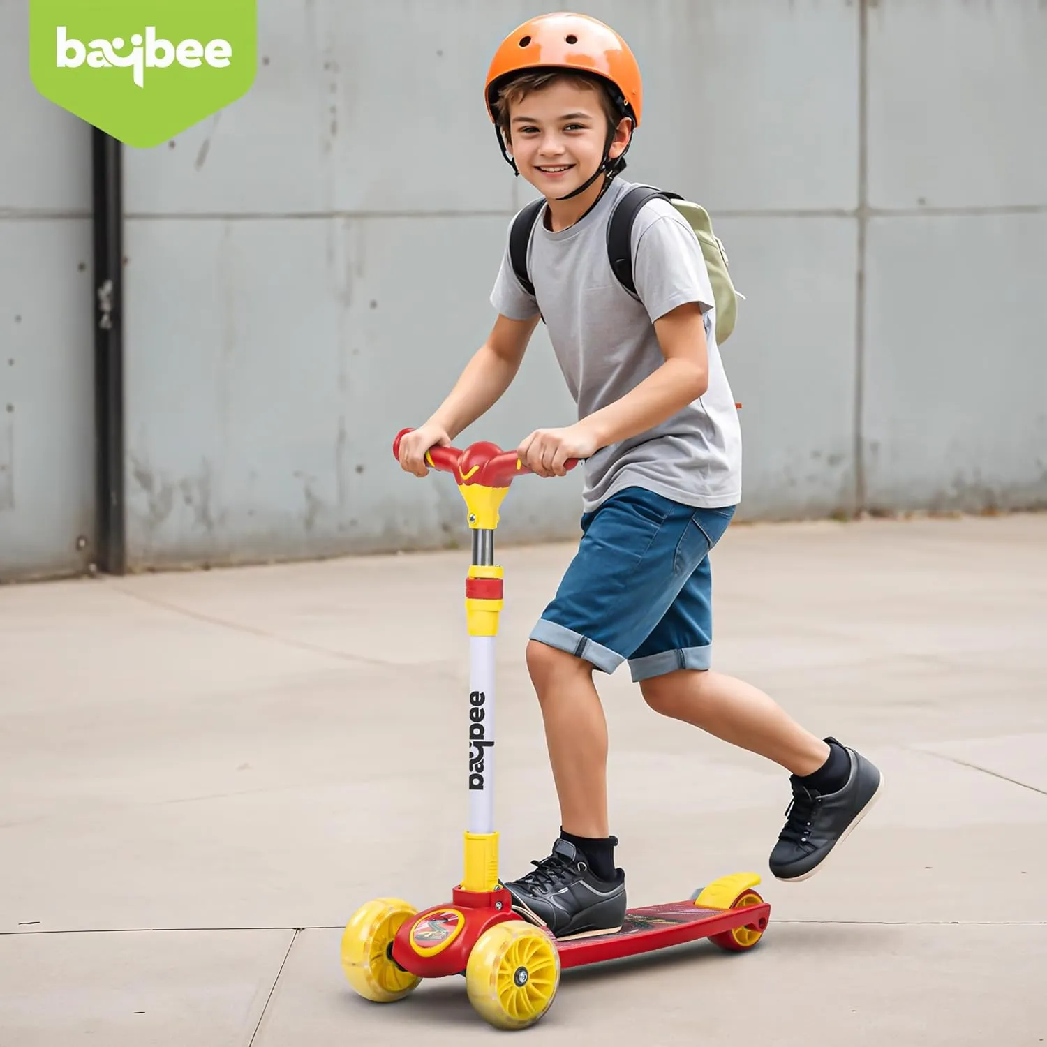 Baybee Kitty Kick Scooter for Kids, Foldable Kids Scooter with 4 Height Adjustable Handle & Brake, Skate Scooter with LED PU Wheels, Runner Scooter for Kids
