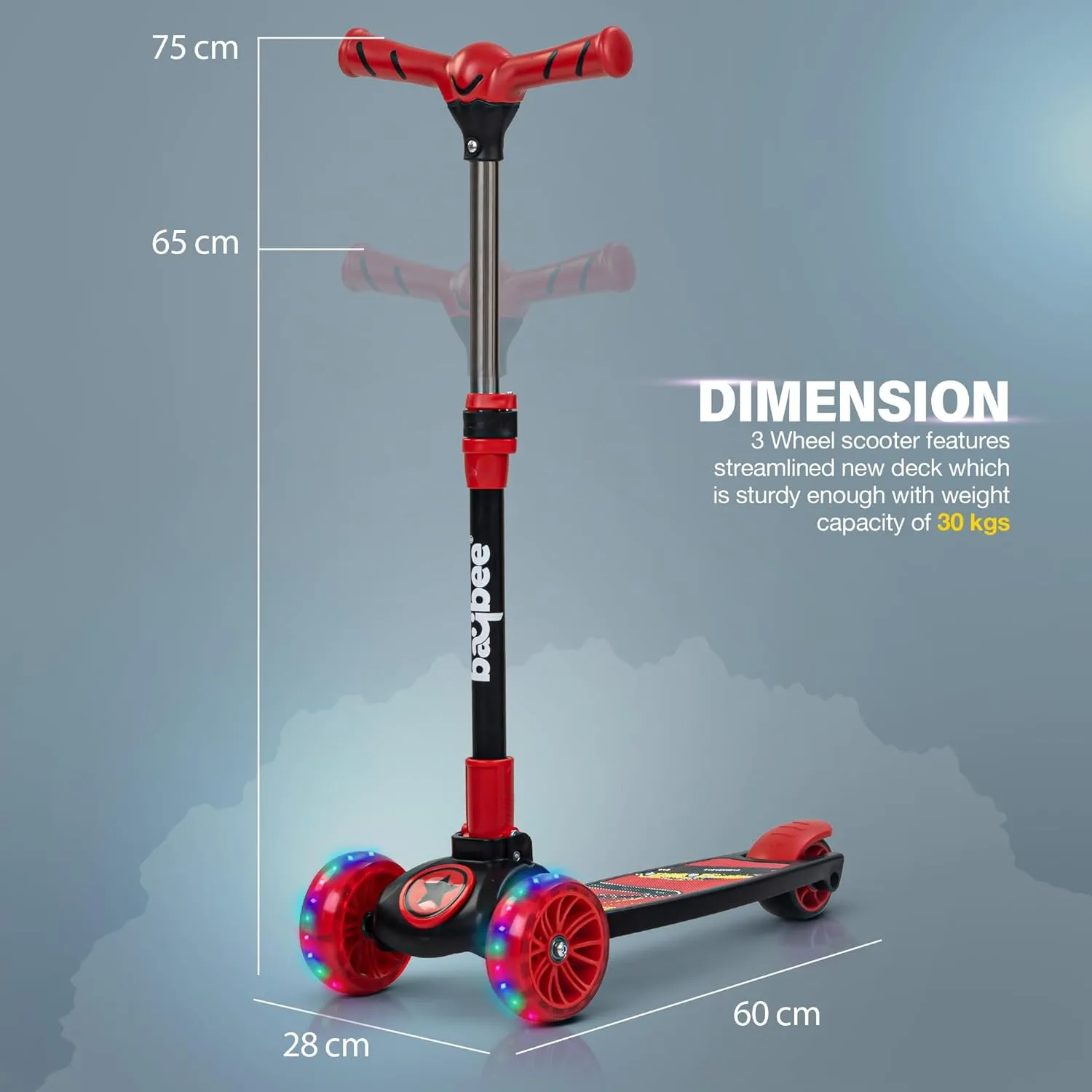 Baybee Kitty Kick Scooter for Kids, Foldable Kids Scooter with 4 Height Adjustable Handle & Brake, Skate Scooter with LED PU Wheels, Runner Scooter for Kids