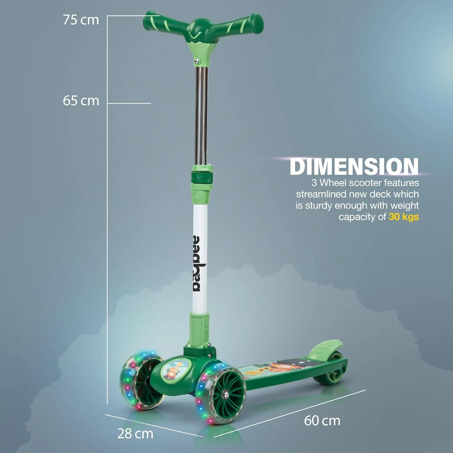 Baybee Kitty Kick Scooter for Kids, Foldable Kids Scooter with 4 Height Adjustable Handle & Brake, Skate Scooter with LED PU Wheels, Runner Scooter for Kids
