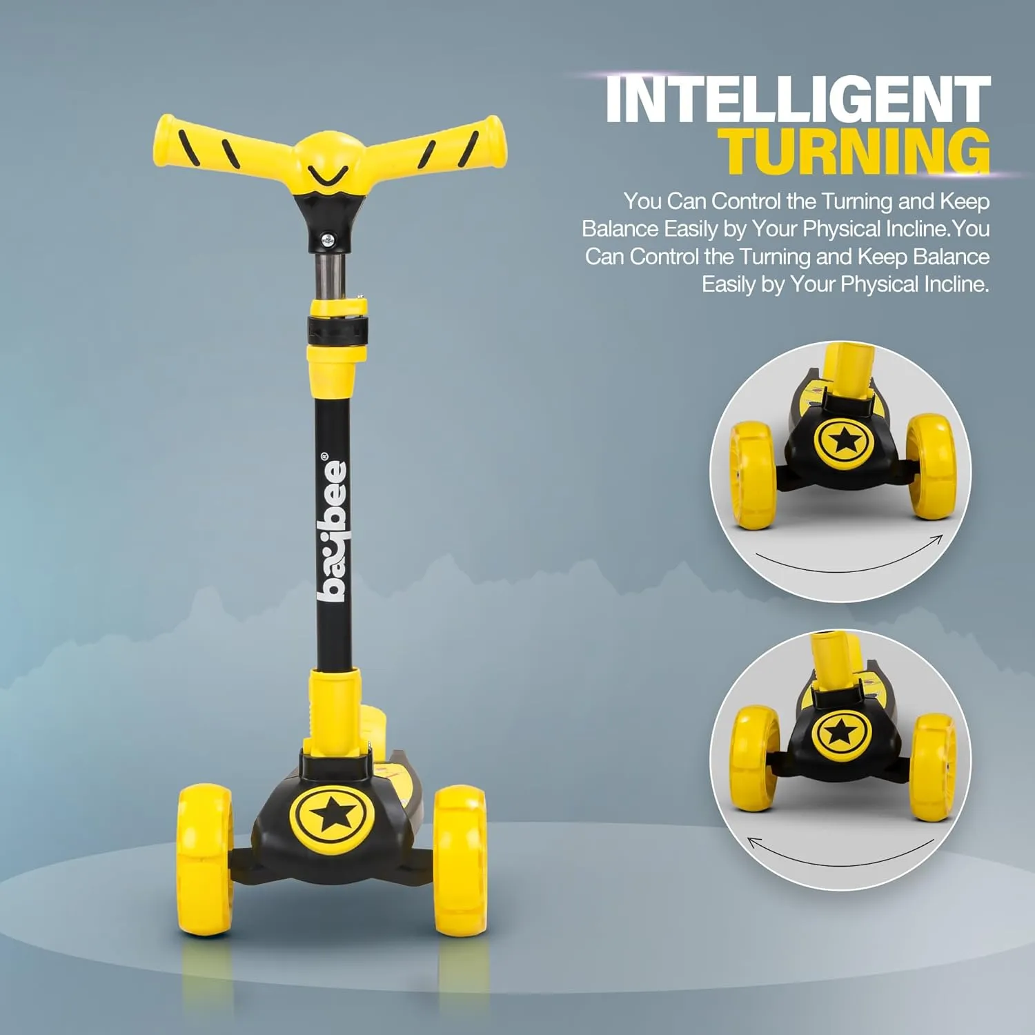 Baybee Kitty Kick Scooter for Kids, Foldable Kids Scooter with 4 Height Adjustable Handle & Brake, Skate Scooter with LED PU Wheels, Runner Scooter for Kids