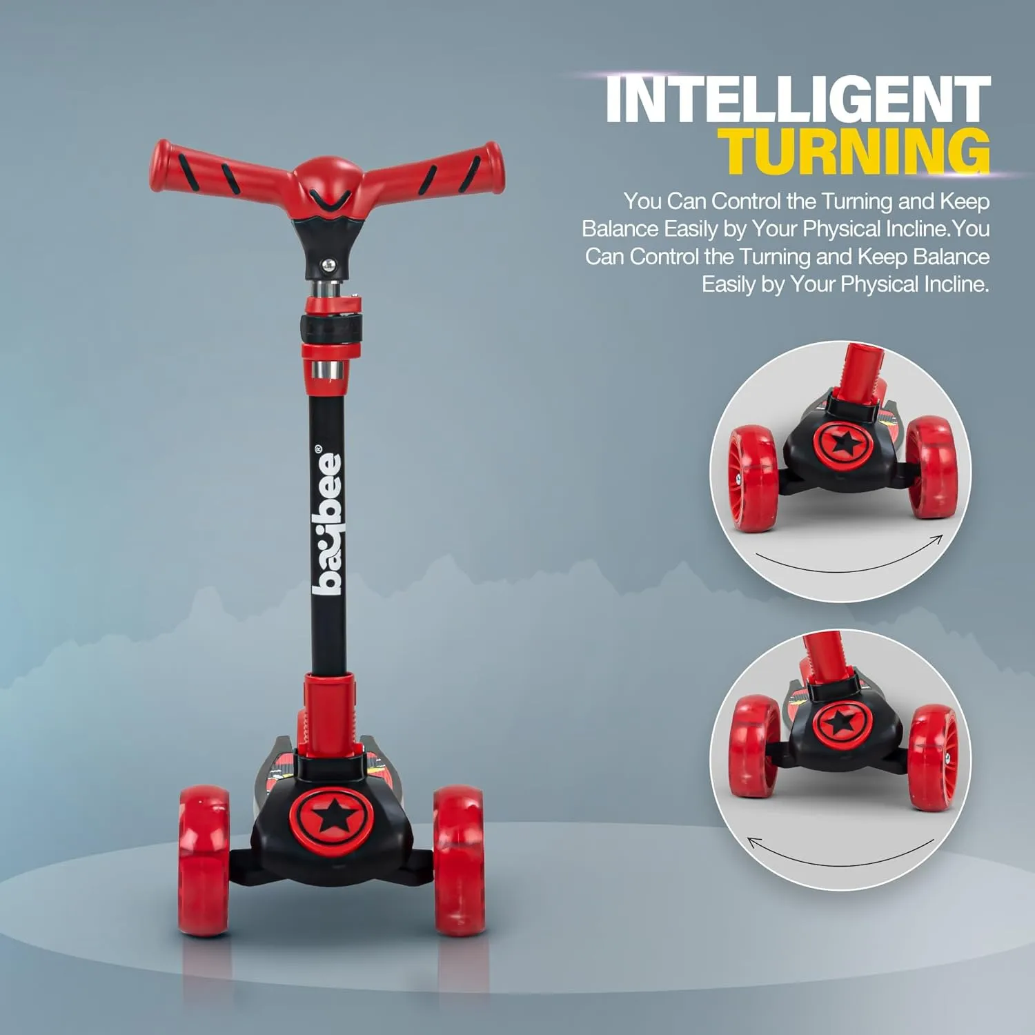 Baybee Kitty Kick Scooter for Kids, Foldable Kids Scooter with 4 Height Adjustable Handle & Brake, Skate Scooter with LED PU Wheels, Runner Scooter for Kids