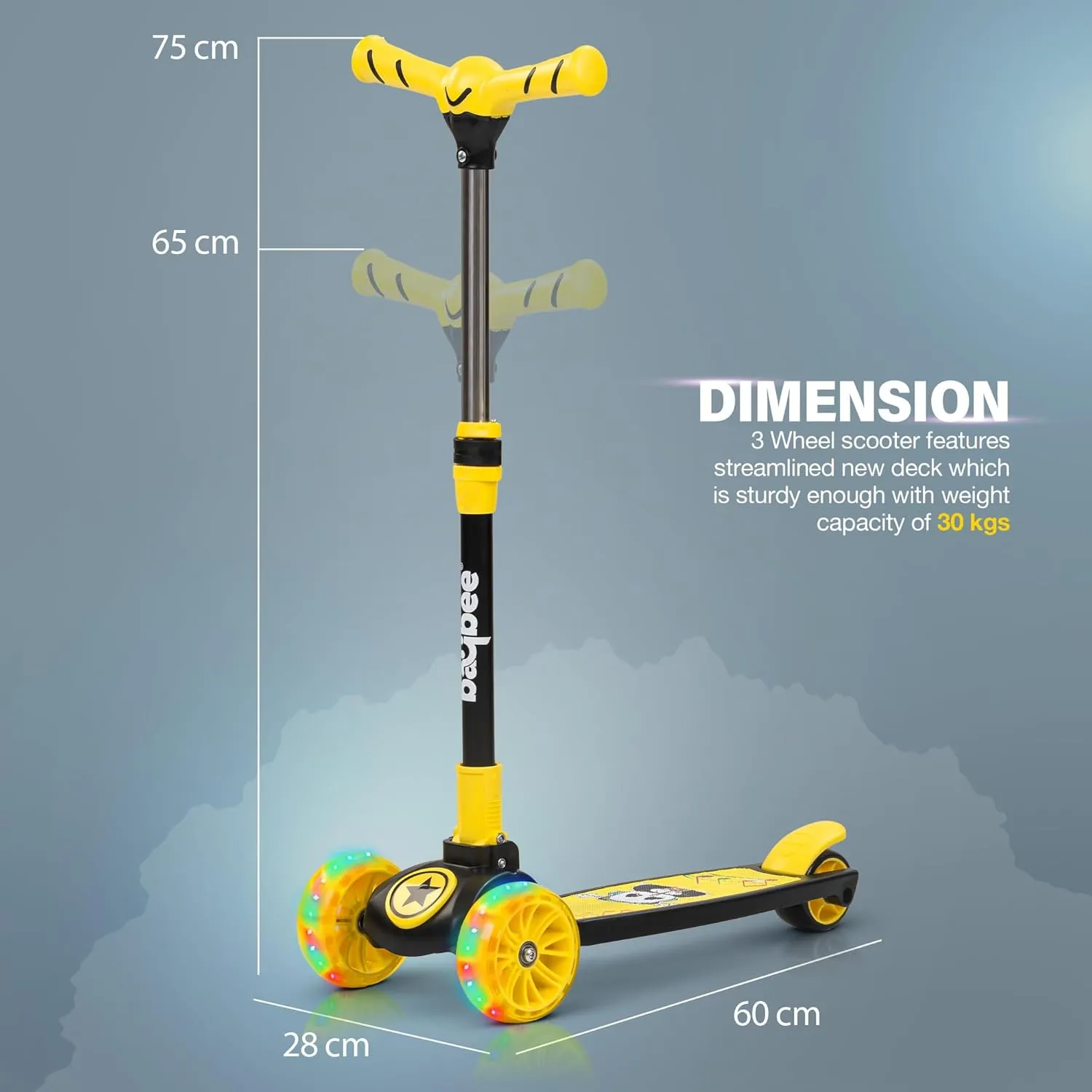 Baybee Kitty Kick Scooter for Kids, Foldable Kids Scooter with 4 Height Adjustable Handle & Brake, Skate Scooter with LED PU Wheels, Runner Scooter for Kids