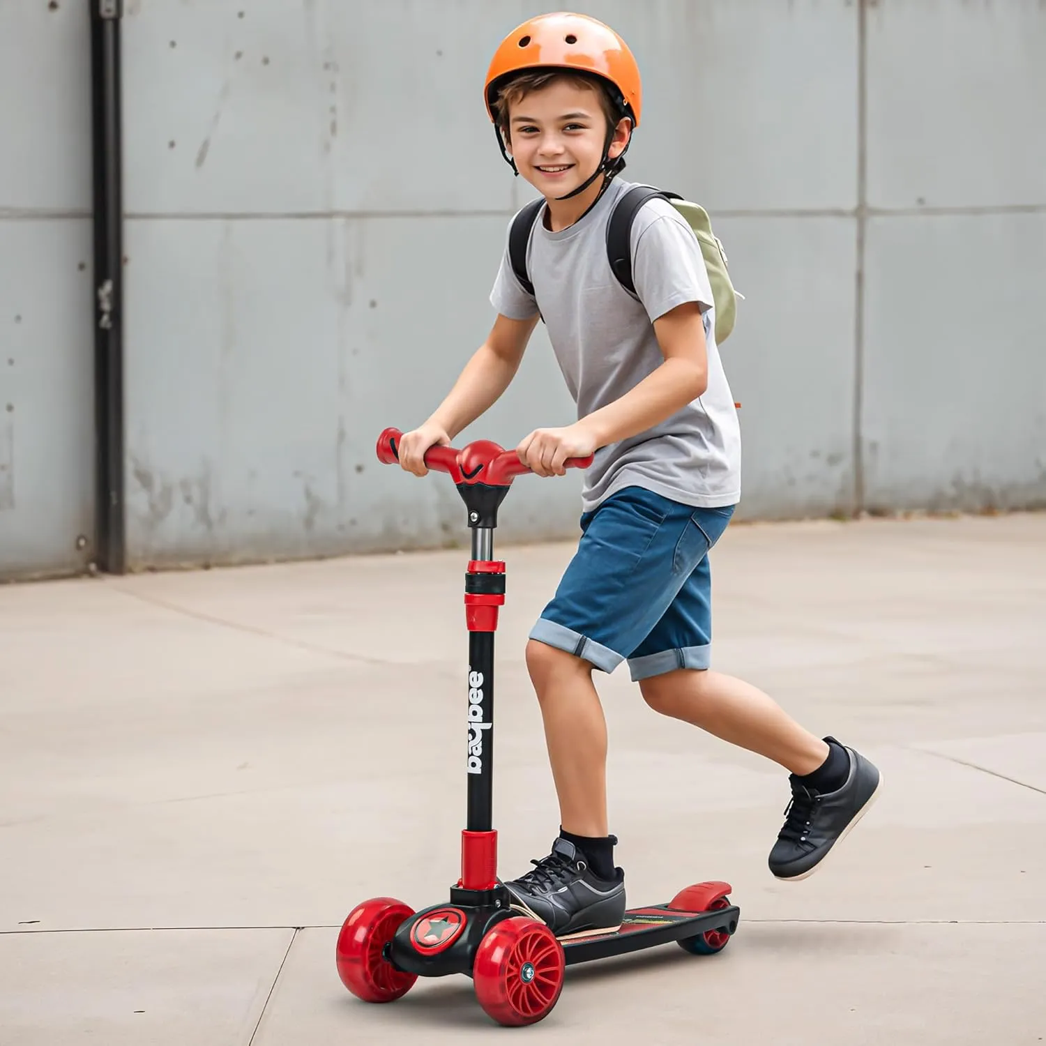 Baybee Kitty Kick Scooter for Kids, Foldable Kids Scooter with 4 Height Adjustable Handle & Brake, Skate Scooter with LED PU Wheels, Runner Scooter for Kids