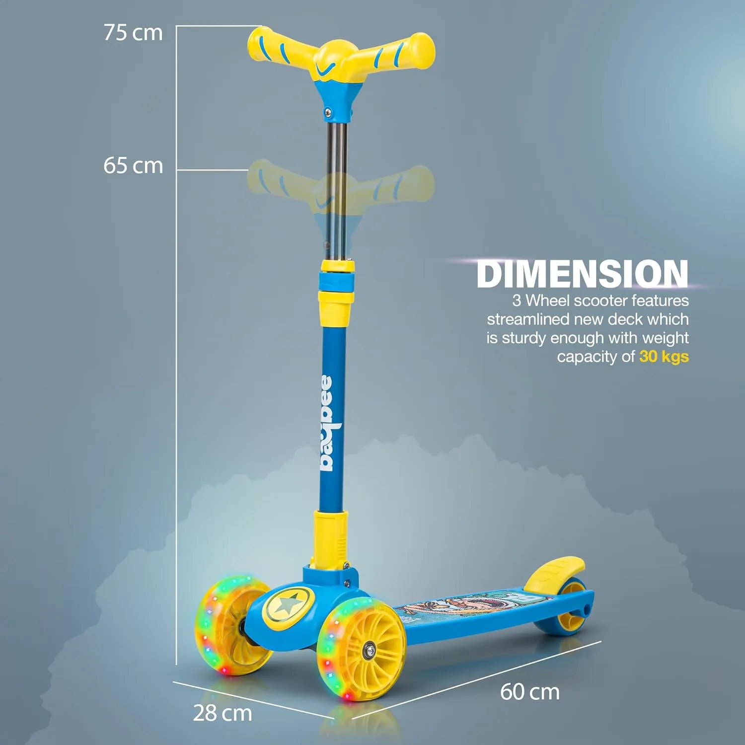 Baybee Kitty Kick Scooter for Kids, Foldable Kids Scooter with 4 Height Adjustable Handle & Brake, Skate Scooter with LED PU Wheels, Runner Scooter for Kids