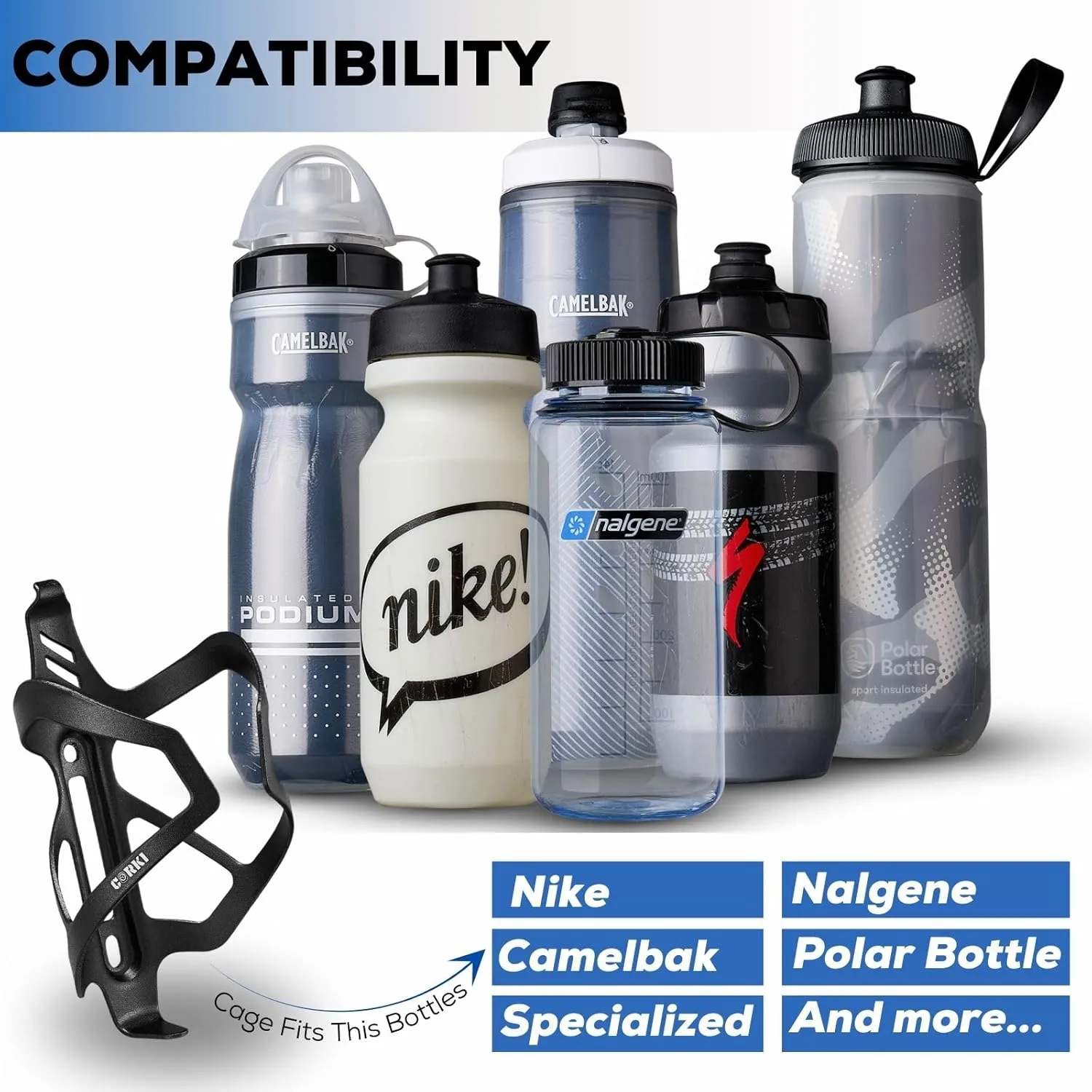 Corki Cycles Heavy Duty Bike Water Bottle Holder, Lightweight Aluminum Cage Shockproof Design for Road Mountain Gravel Bikes, Holds 21-32 oz, 2-Pack Black