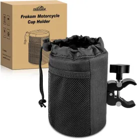 Frokom Motorcycle Cup Holder, Oxford Fabric Motorcycle ATV Drink Holder with 0.75"-1.5" Metal Alligator Clamp, Larger Water Bottle Holder for Motorcycle, Bike, Wheelchair, Scooter,Kayak,Walker,UTV/ATV