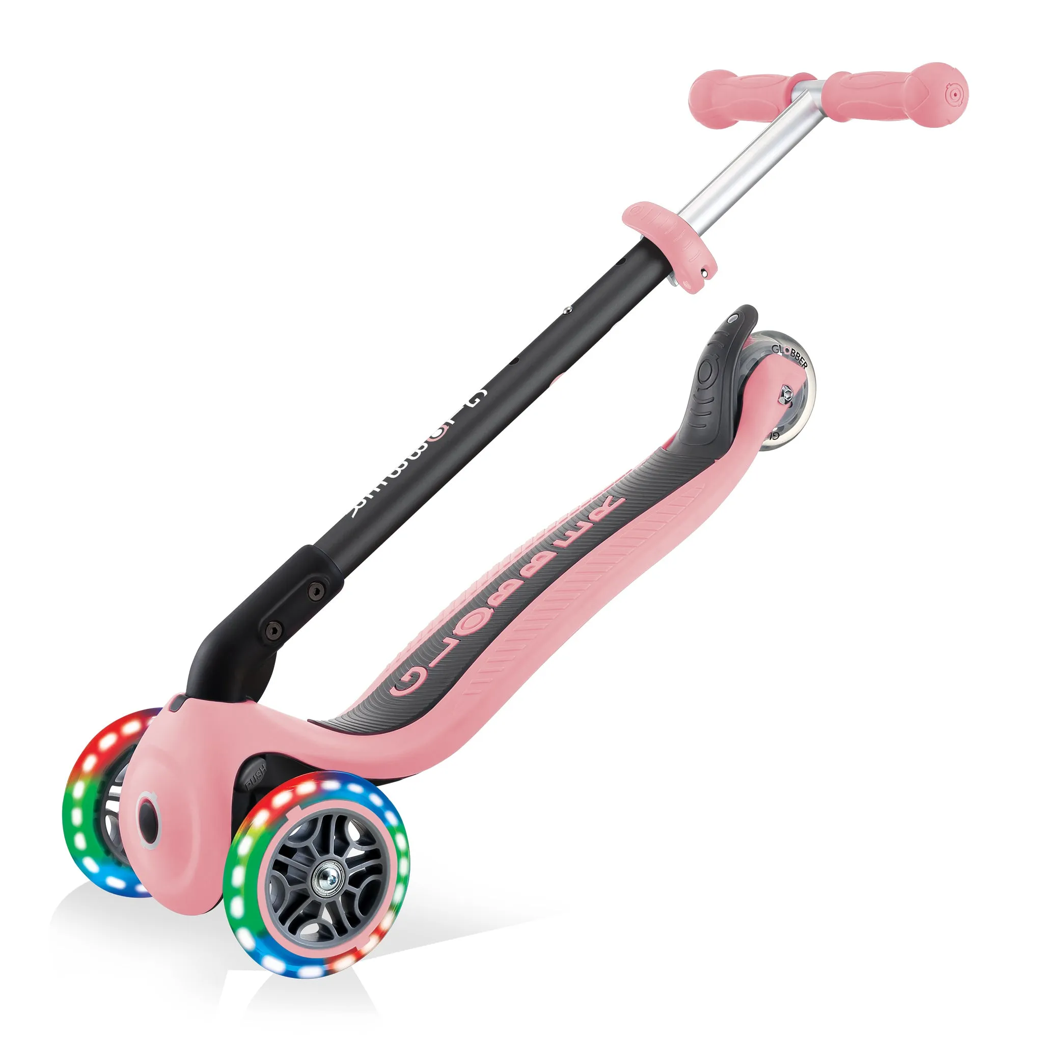 Globber Go Up Foldable Plus Lights Scooter - Pastel Pink (15m – 7y)