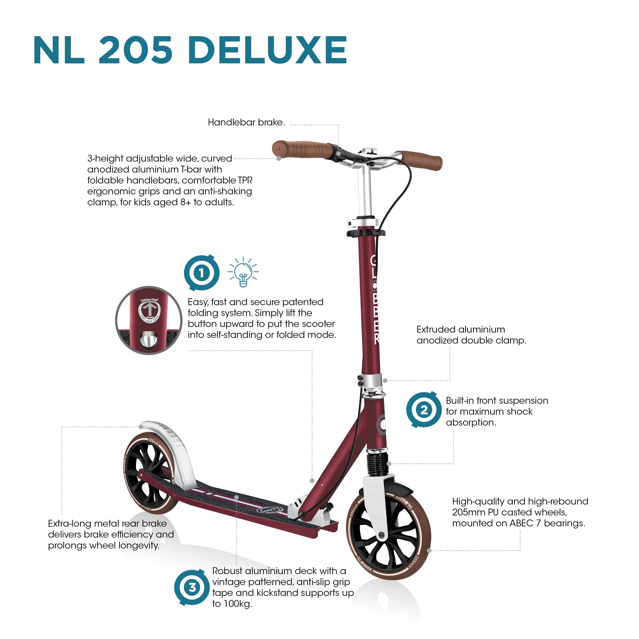 Globber NL 205 Deluxe Scooter - Vintage Black (8y )