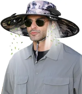 Hat with Fans Solar Power, Solar Fan Hat, 2 Solar Fan Sun Bucket Hat for Men Women UPF 50  Bucket Fishing & Beach