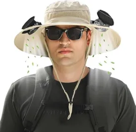 Hat with Fans Solar Power, Solar Fan Hat, 2 Solar Fan Sun Bucket Hat for Men Women UPF 50  Bucket Fishing & Beach