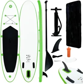 Inflatable Stand up Paddle Board Set Green and White 7.2"-Fin Width 84.6"-Oar Length 1 Adult-Maximum Number of Persons 92733