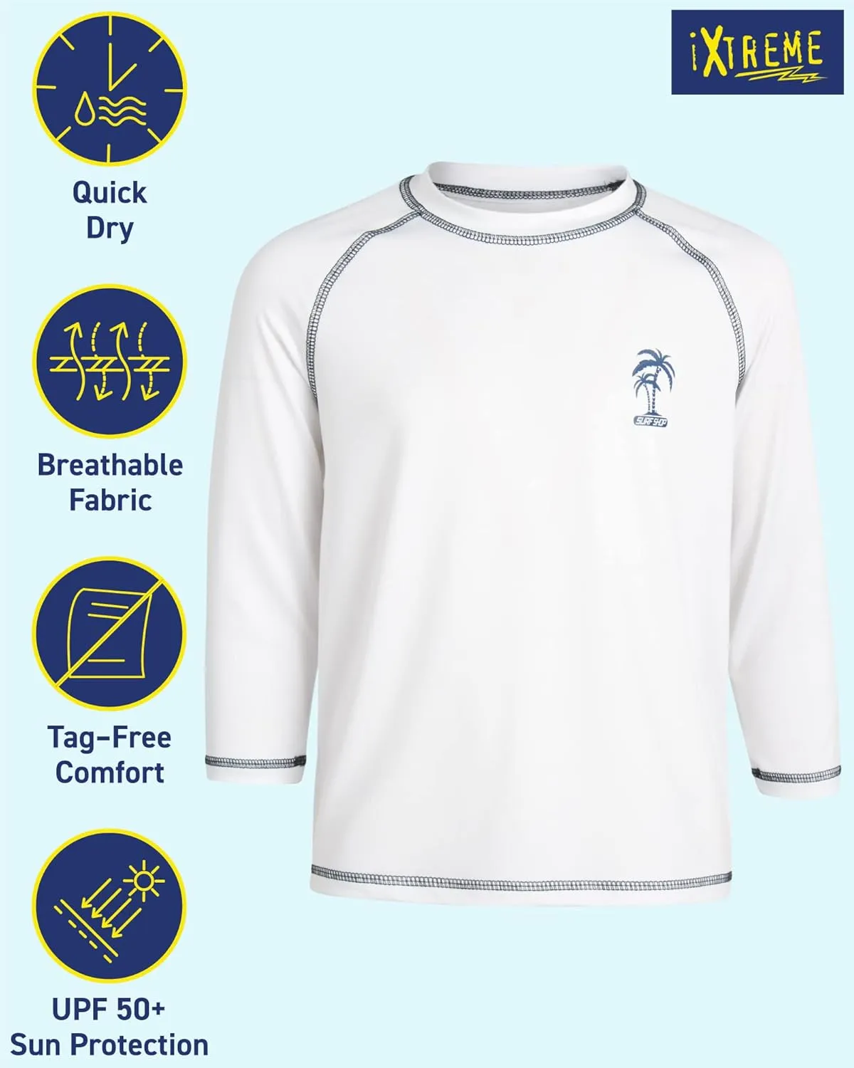 iXtreme Boys Swim Shirt - 2 Pack Rashguard UPF 50  Quick Dry Sun Protection Swimwear Boys Rash Guard Long Sleeve (Size 5-18)