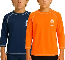 iXtreme Boys Swim Shirt - 2 Pack Rashguard UPF 50  Quick Dry Sun Protection Swimwear Boys Rash Guard Long Sleeve (Size 5-18)