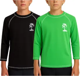 iXtreme Boys Swim Shirt - 2 Pack Rashguard UPF 50  Quick Dry Sun Protection Swimwear Boys Rash Guard Long Sleeve (Size 5-18)
