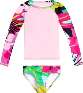 Kanu Surf Girls' Long Sleeve Rashguard UPF 50  Two Piece Swim Set