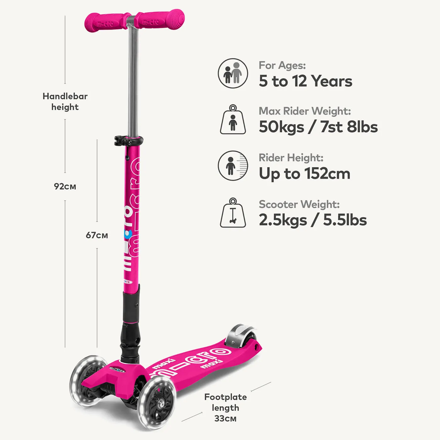 Micro Scooters Maxi Micro Scooter Deluxe Foldable LED - Pink