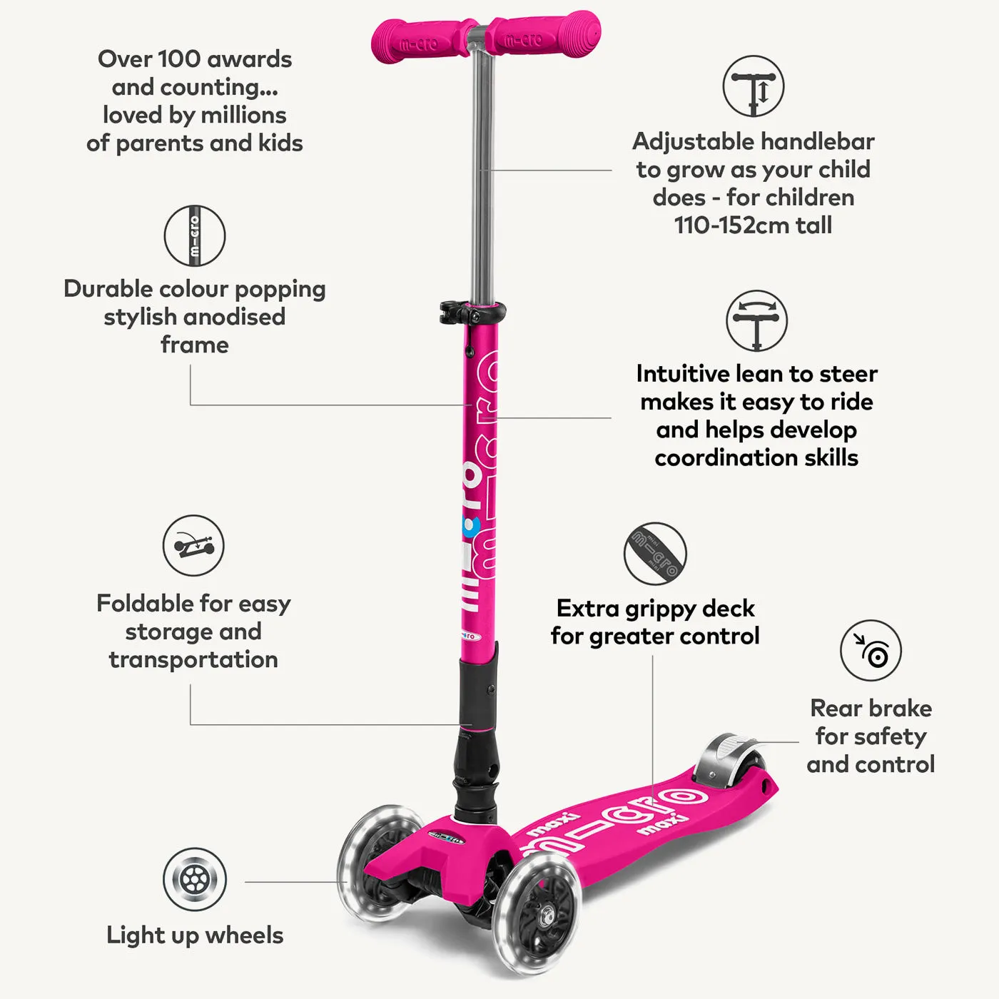 Micro Scooters Maxi Micro Scooter Deluxe Foldable LED - Pink