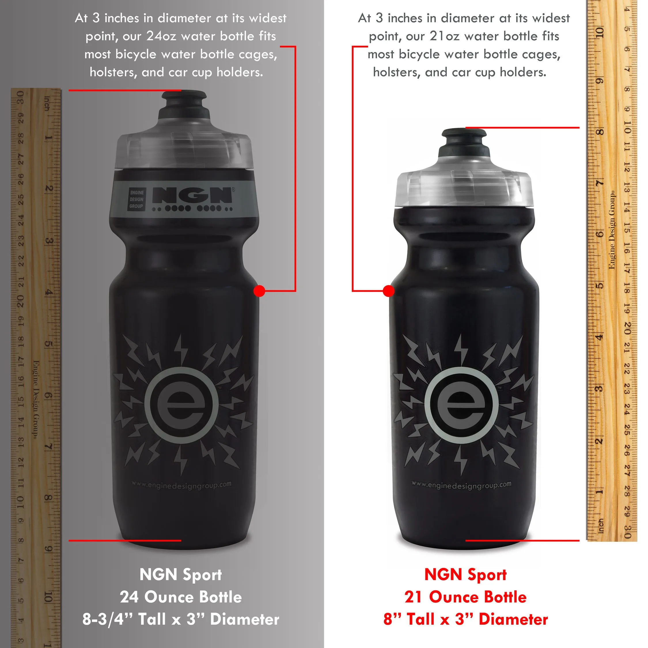 NGN Sport – High Performance Bike Water Bottles – 21 oz | Clear & Red (2-Pack)