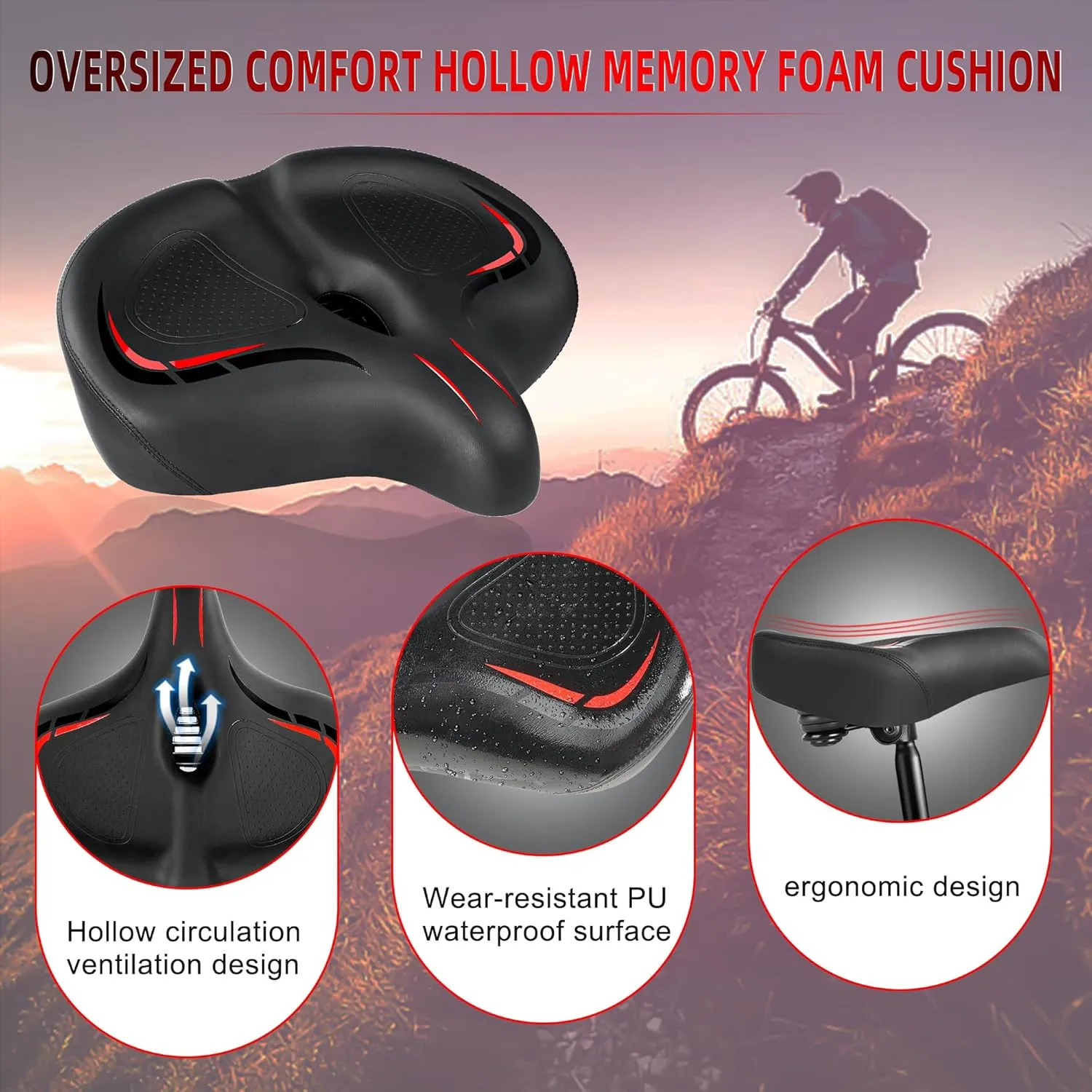 Oversized Bike Seat for Peloton Bike & Bike , Wide Bicycle Saddle Replacement Compatible with Peloton, Exercise or Road Bikes, Seat Cushion for Men & Women