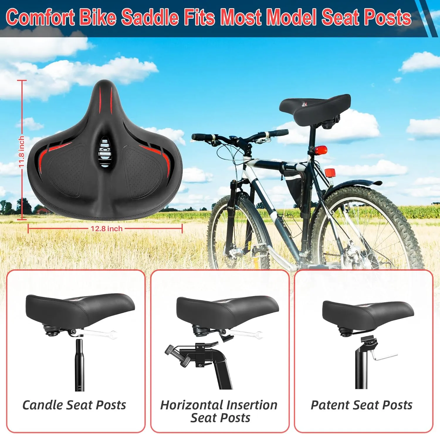 Oversized Bike Seat for Peloton Bike & Bike , Wide Bicycle Saddle Replacement Compatible with Peloton, Exercise or Road Bikes, Seat Cushion for Men & Women