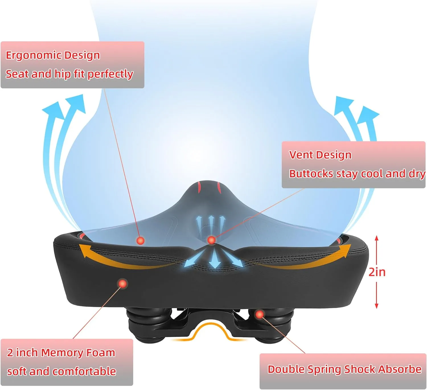 Oversized Bike Seat for Peloton Bike & Bike , Wide Bicycle Saddle Replacement Compatible with Peloton, Exercise or Road Bikes, Seat Cushion for Men & Women