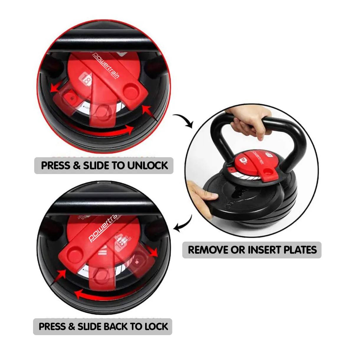 Powertrain 2x Adjustable Kettlebells Weights Dumbbell - 18kg