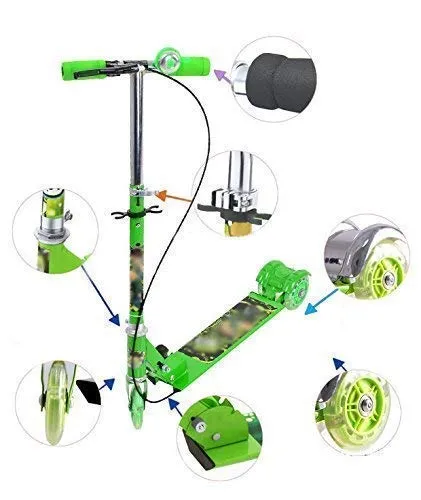 Prokick 3 Wheeler Scooter for Kids of 3 to 14 Years Age, Adjustable Height, Foldable, Green
