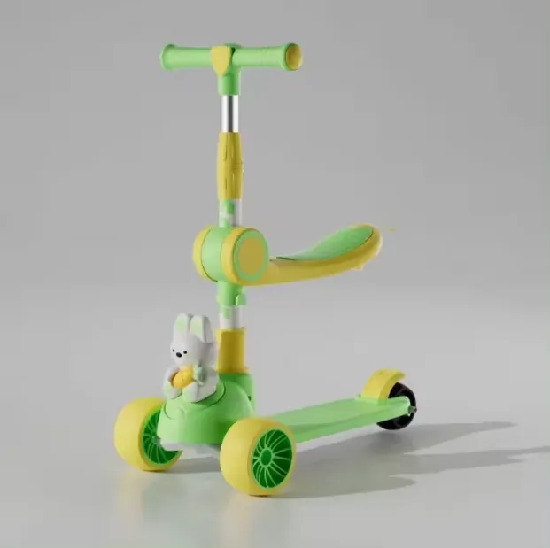 Rabbit Design Foldable Kids Scooter With LED Lights - Green