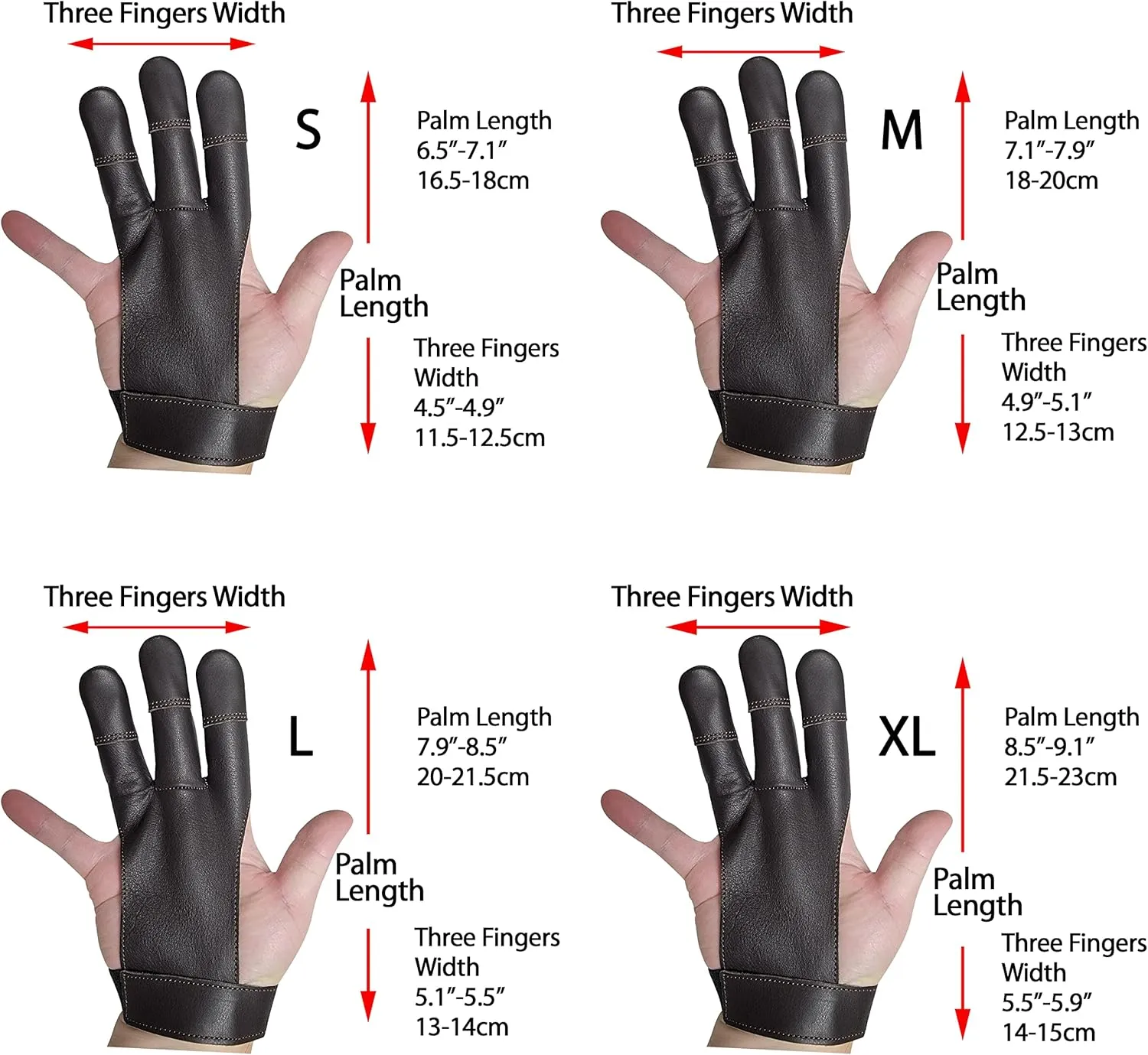 SAS Leather Traditional 3 Finger Archery Shooting Gloves for Recurve or Compound Bow - Hunting Target Protective Finger Tab Three Finger Guard for Adults, Men Women and Youth