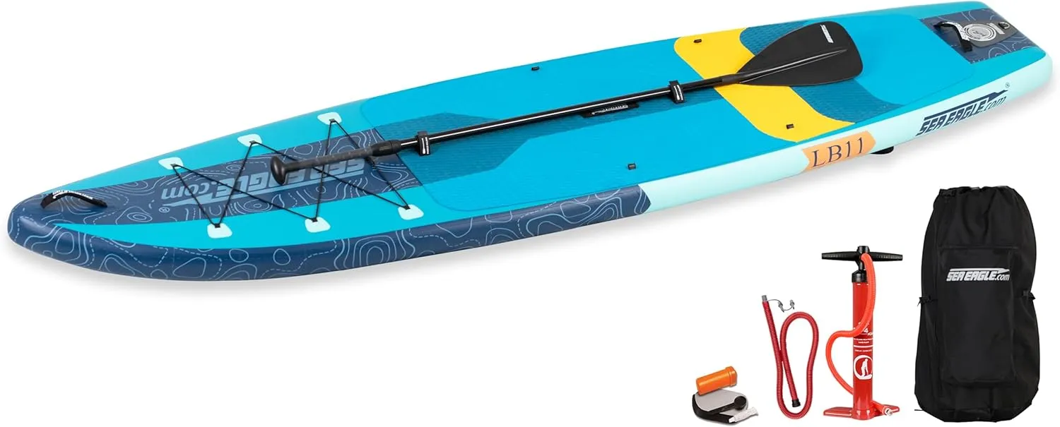 Sea Eagle Newly Re-Designed Longboard LB11 Inflatable Stand Up/Sit Down 11' iSUP Paddleboard - Beginners/Experts, Flat Water/Surf- Sit, Stand, Surf, Fish, Tour or do Yoga
