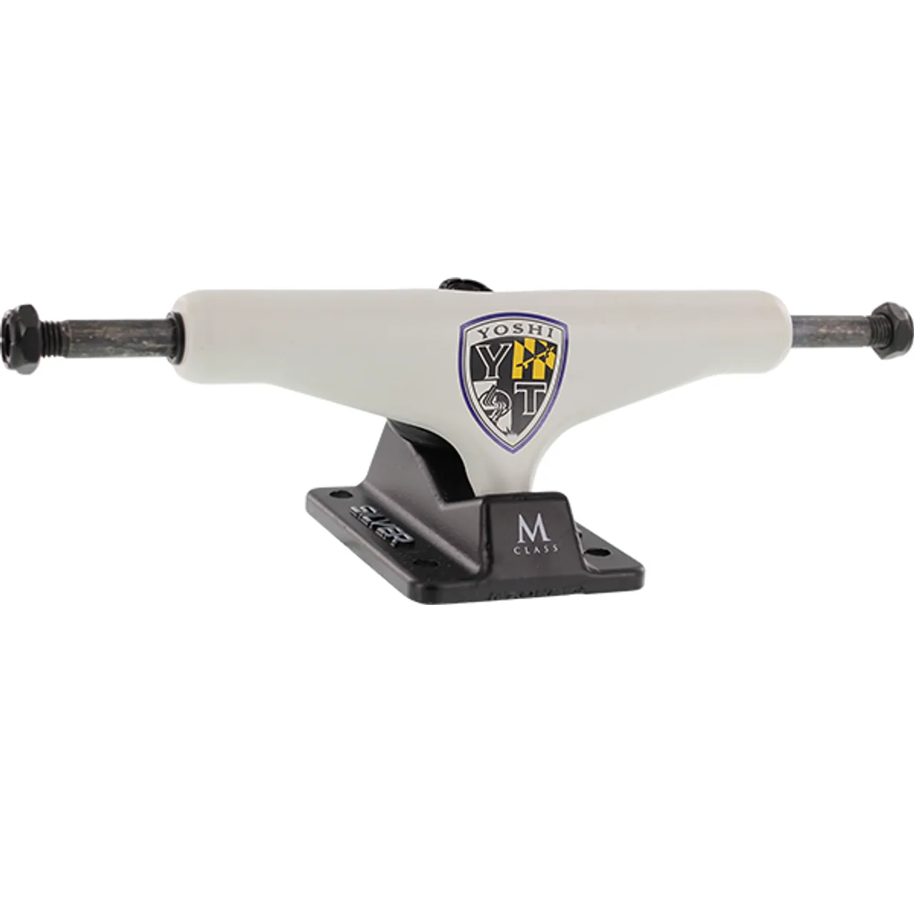 Silver Yoshi M-Hollow Skateboard Trucks 8.5″ - Off White/Black (Set of 2)