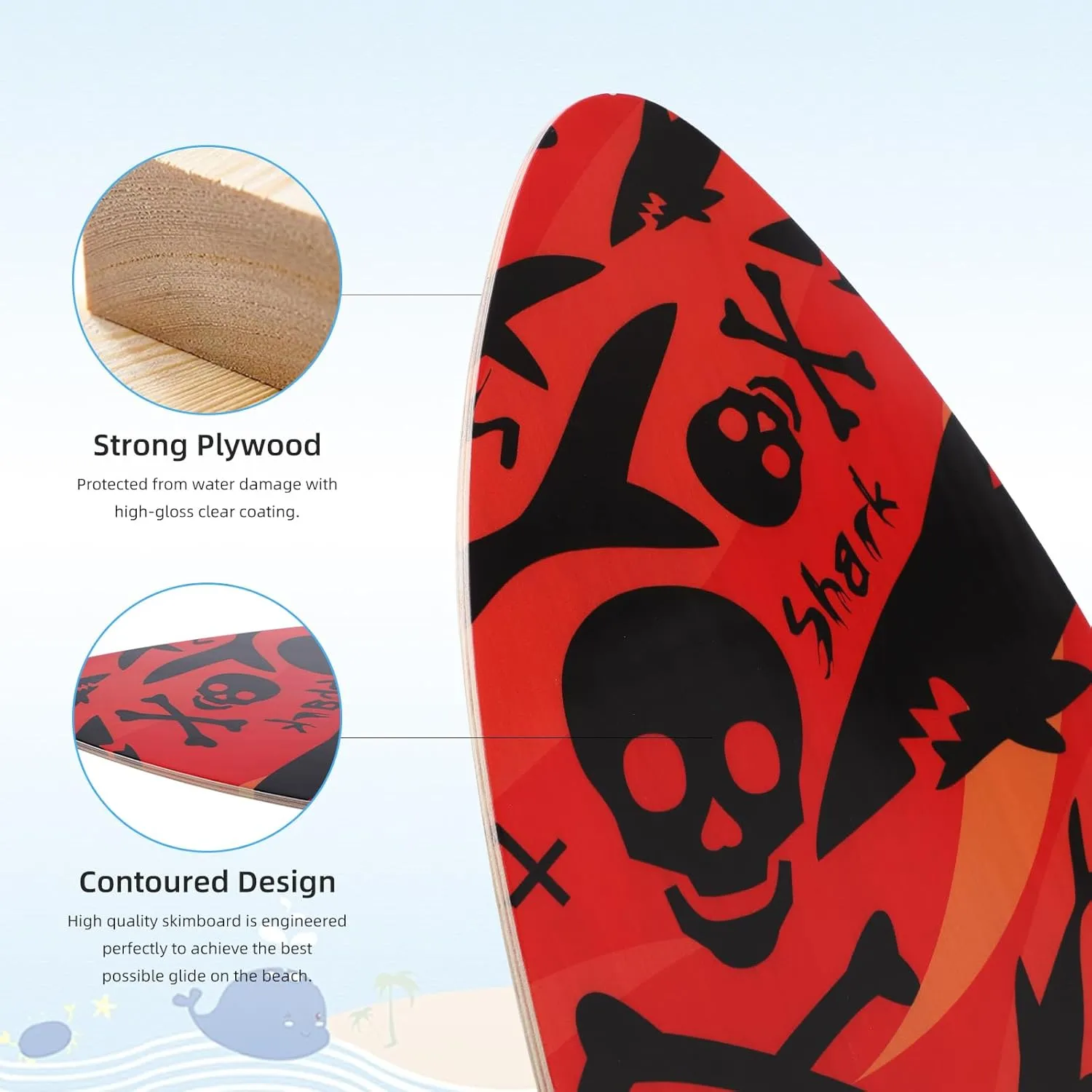 Skimboard 35 Inch Skim Boards for Beach Adults  Kids, High Gloss Coat Wooden Skim Board for Beginners, Durable Lightweight Wood Body Board