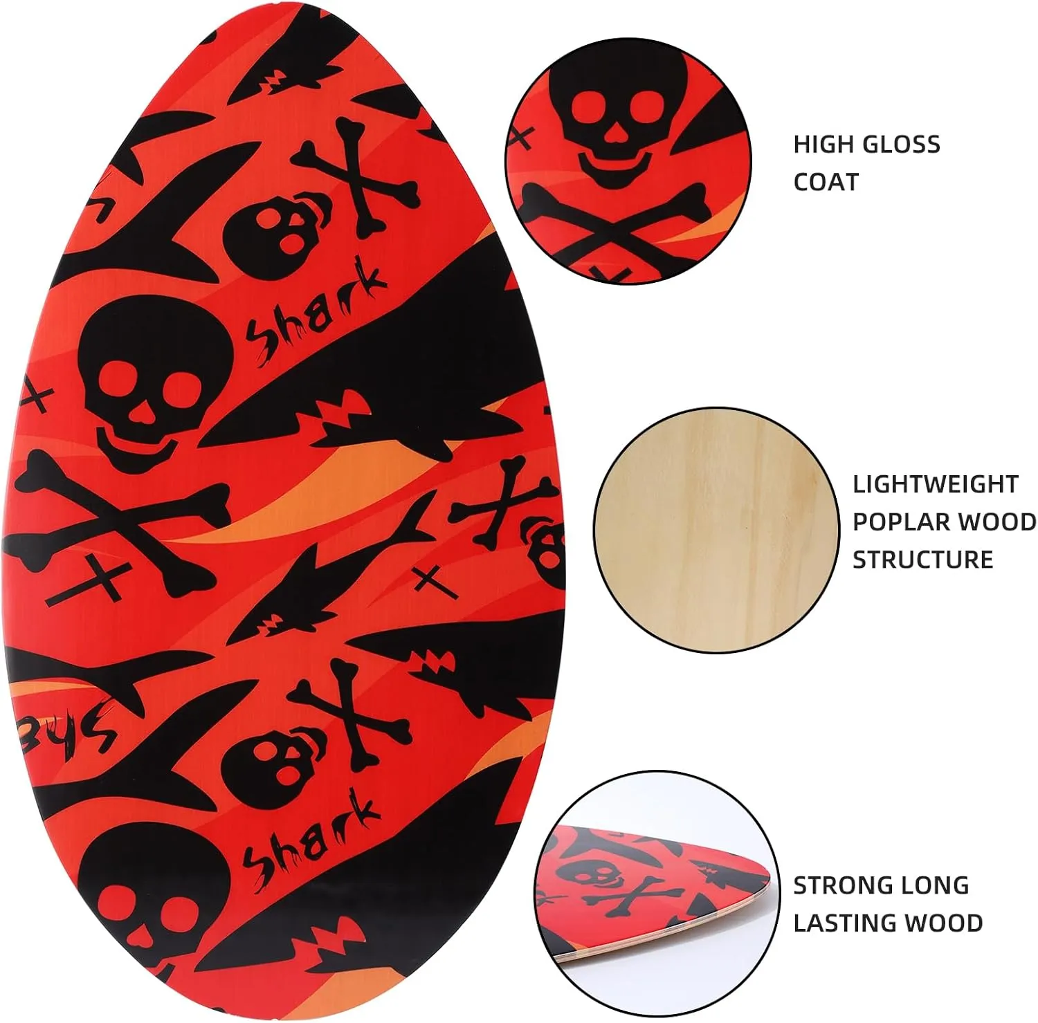Skimboard 35 Inch Skim Boards for Beach Adults  Kids, High Gloss Coat Wooden Skim Board for Beginners, Durable Lightweight Wood Body Board